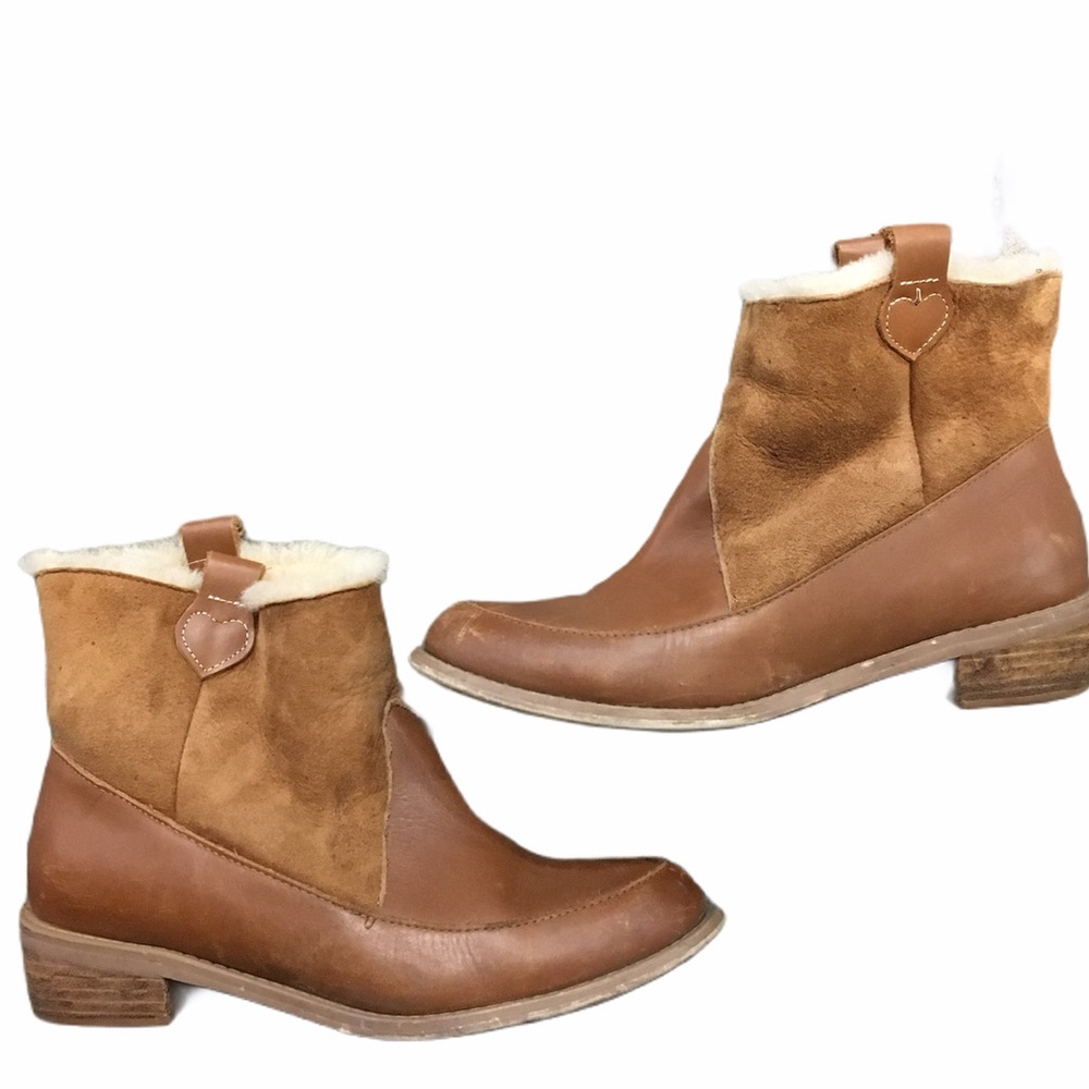 F TROUPE LEATHER SHEARLING ANKLE BOOTS Sz 8